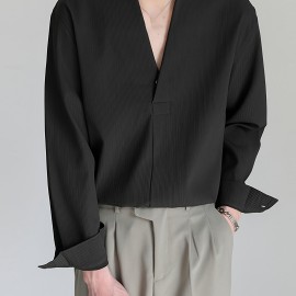 Men's Shirt Top V Neck Loose Long Sleeve Closure Male Casual Shirt For Men Daily Vacation Streetwear