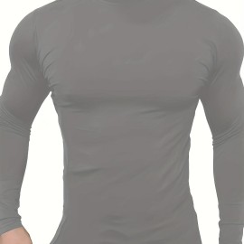 Men's Casual Pullover Shirts Long Sleeve Slim Fit Basic Solid Lightweight Turtleneck T-Shirt