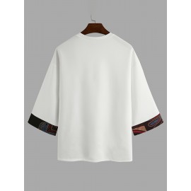 Men Loose T-Shirt Patchwork Round Neck Tee Streetwear Vintage Tops