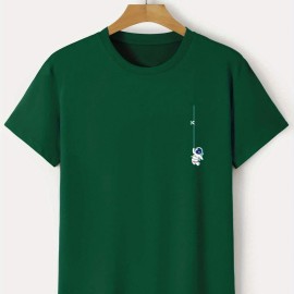 Astronaut Pattern Print Men's Comfy T-shirt, Graphic Tee Men's Summer Outdoor Clothes, Men's Clothing, Tops For Men