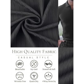 Ribbed Men's Solid Color V-neck Long Sleeve Shirt, Male Spring Fall Casual Top