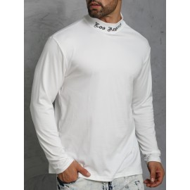 LOS ANGELES Print Men's Casual Turtleneck Long Sleeve Fit Slim T-shirt, Spring Fall