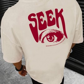 Eye Print, Men's Graphic Design Crew Neck Active T-shirt, Casual Comfy Tees Tshirts For Summer, Men's Clothing Tops For Daily Gym Workout Running