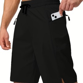 Men's Zip Pocket Sports Shorts, Swimwear, Quick Dry Lightweight Breathable UV Protection Beach Swimming Trunks (No Mesh Lining)