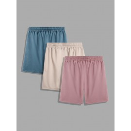 Men's 3pcs Active Shorts, Casual Stretch Quick Drying Waist Drawstring Comfy Shorts With Pockets For Gym Workout Training