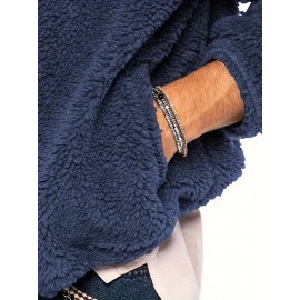 Cool Fluffy Solid For Men, Men's Casual   Polar Fleece Pullover Hooded Sweatshirt With Zipper Streetwear For Winter Fall, As Gifts