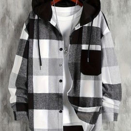 Men's Retro Plaid Hooded Shirt Jacket