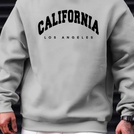 California Print Trendy Sweatshirt, Men's Casual Graphic Design Slightly Stretch Crew Neck Pullover Sweatshirt For Autumn Winter