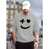 Trendy Grimace Print Men's Crew Neck Long Sleeve Sweatshirt, Casual Wear, Graphic Pullover, Men's Clothing For Spring Fall Winter