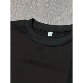 Men's Trendy Solid Sweatshirt, Casual Cotton Slightly Stretch Breathable Long Sleeve Loose Top For Outdoor